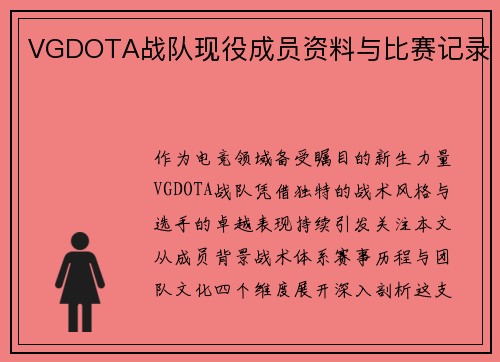 VGDOTA战队现役成员资料与比赛记录
